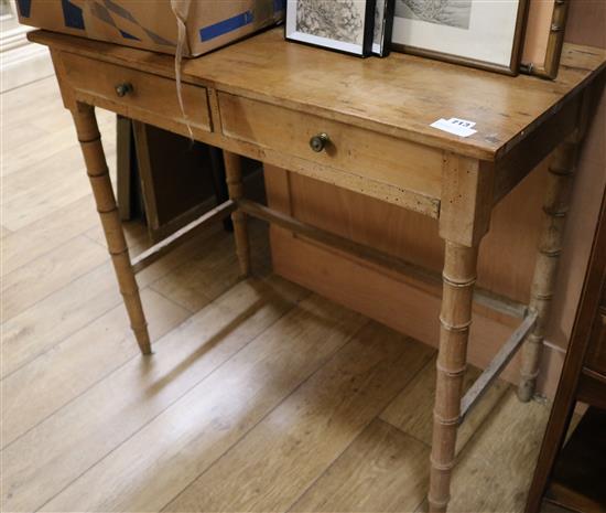A Victorian pine side table, with simulated bamboo legs, W.92cm